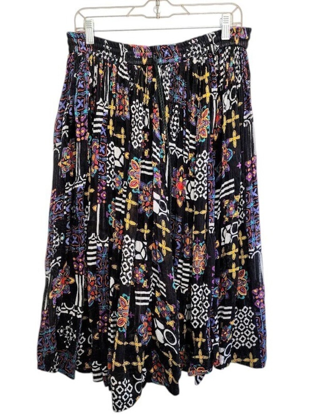 Vintage 90s Y2K  Patchwork Maxi Skirt M/L Cotton Boho Hippie Festival Geometric